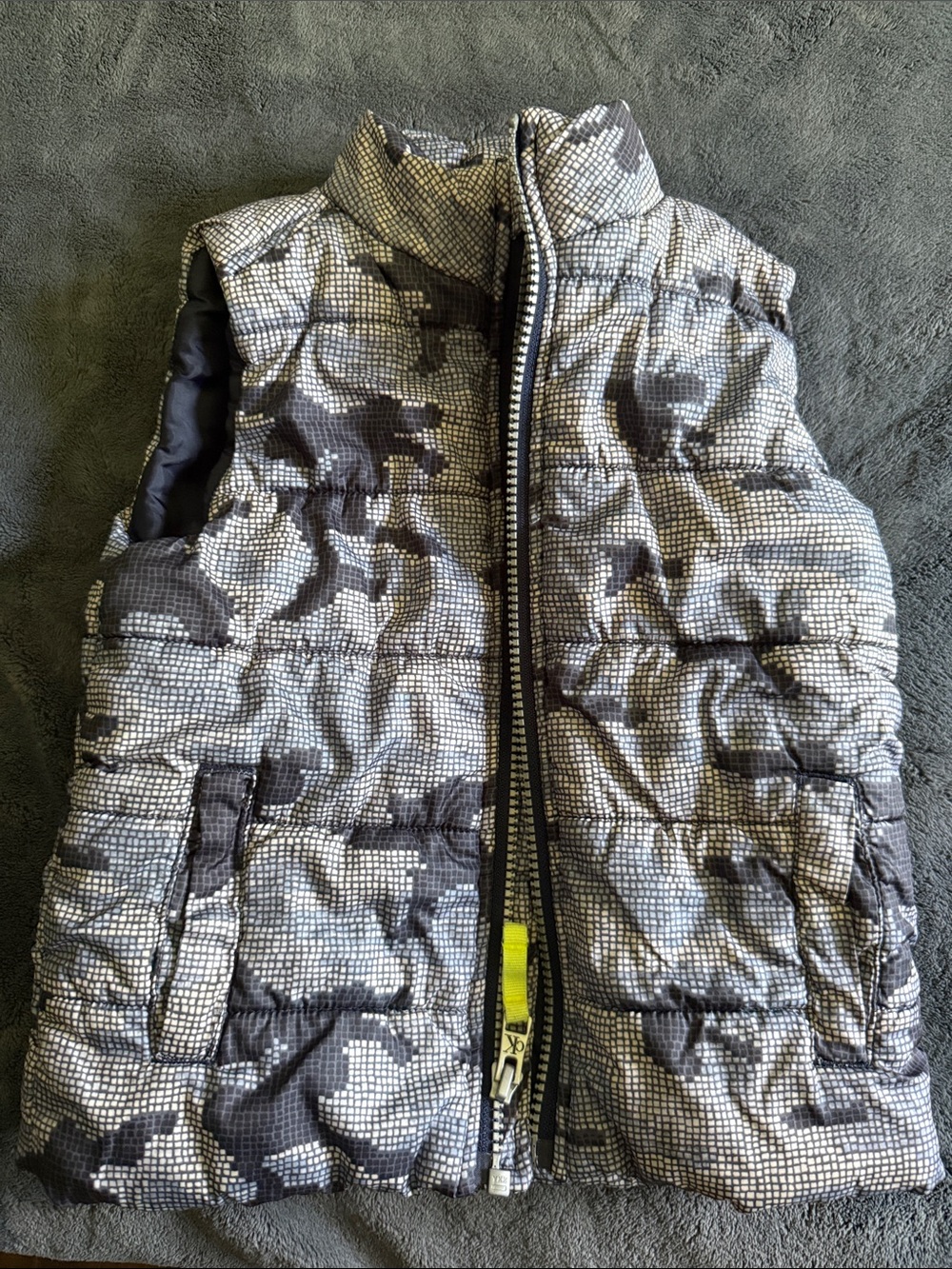 Calvin Klein Black Lined Puffer Vest with Gray Pixel Trim